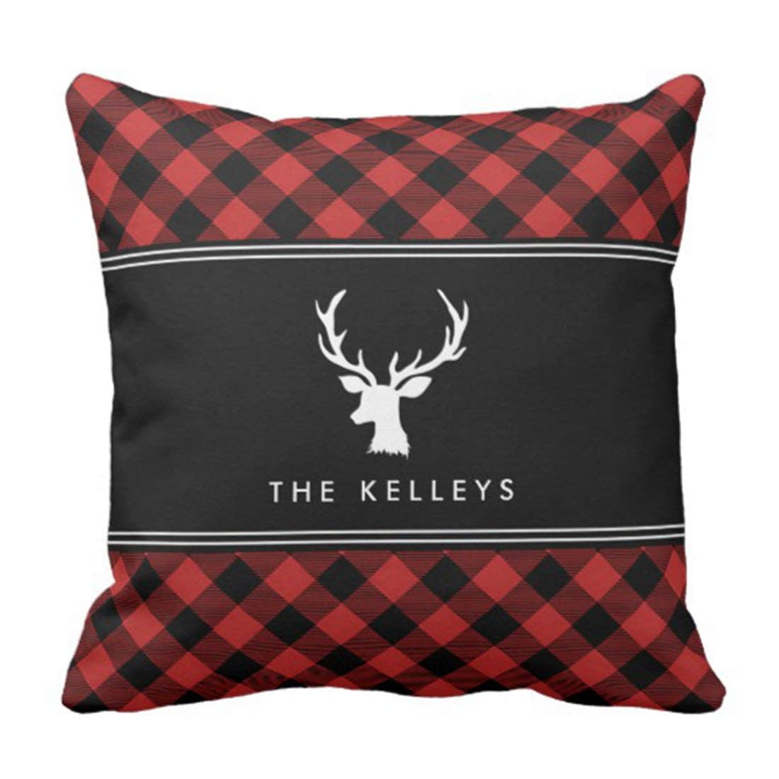 BOSDECO Red and Black Plaid Personalized Pillowcase Throw Pillow Cover