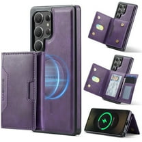 Case For Samsung Galaxy S25 Ultra 5G 6.9" RFID Blocking Protective Purse Case With Magsafe 7-card Slots Kickstand 2 In 1 Detachabl Flip Shockproof Protective Leather Cover,Purple