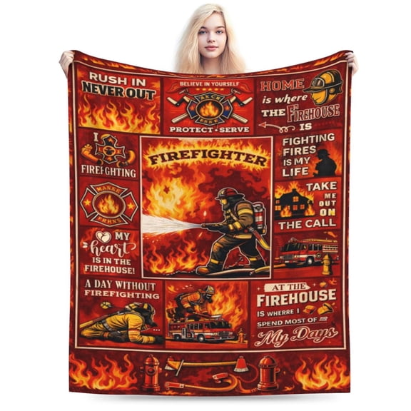 Firefighter Blanket Gift Firefighter Pattern Throw Blanket Cozy Soft Home Decor Inspirational Gift for Firefighters Fire Rescue Lovers 50x40