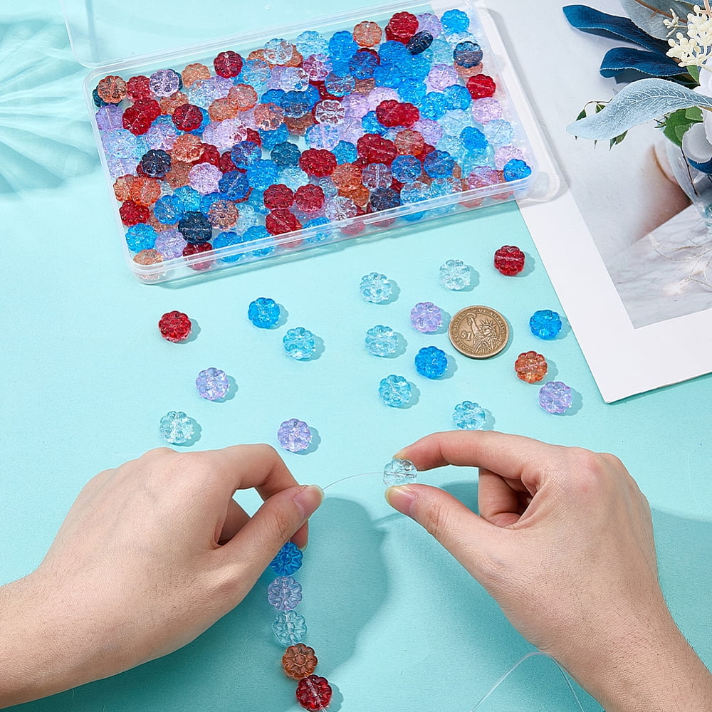 100Pcs Glass Beads Flower Mixed Color 13.5x5.5mm Hole: 1mm