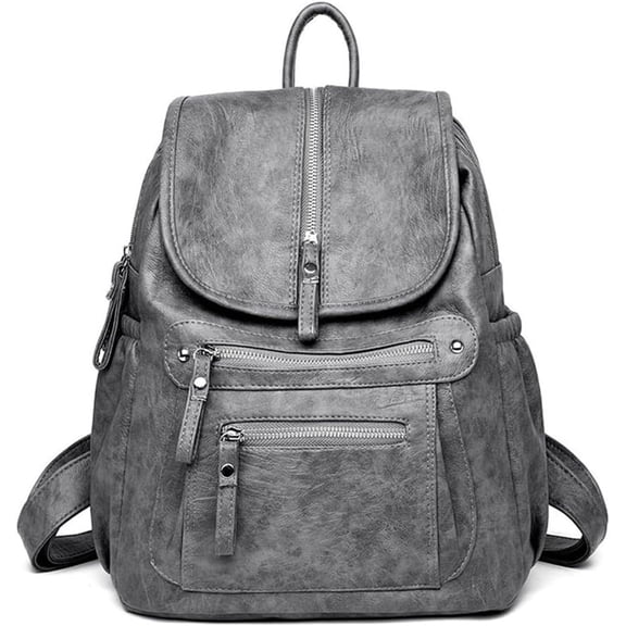 Leather Backpack Multiple Zipper Pockets Hardware Fashion Simple Women Bags (black)
