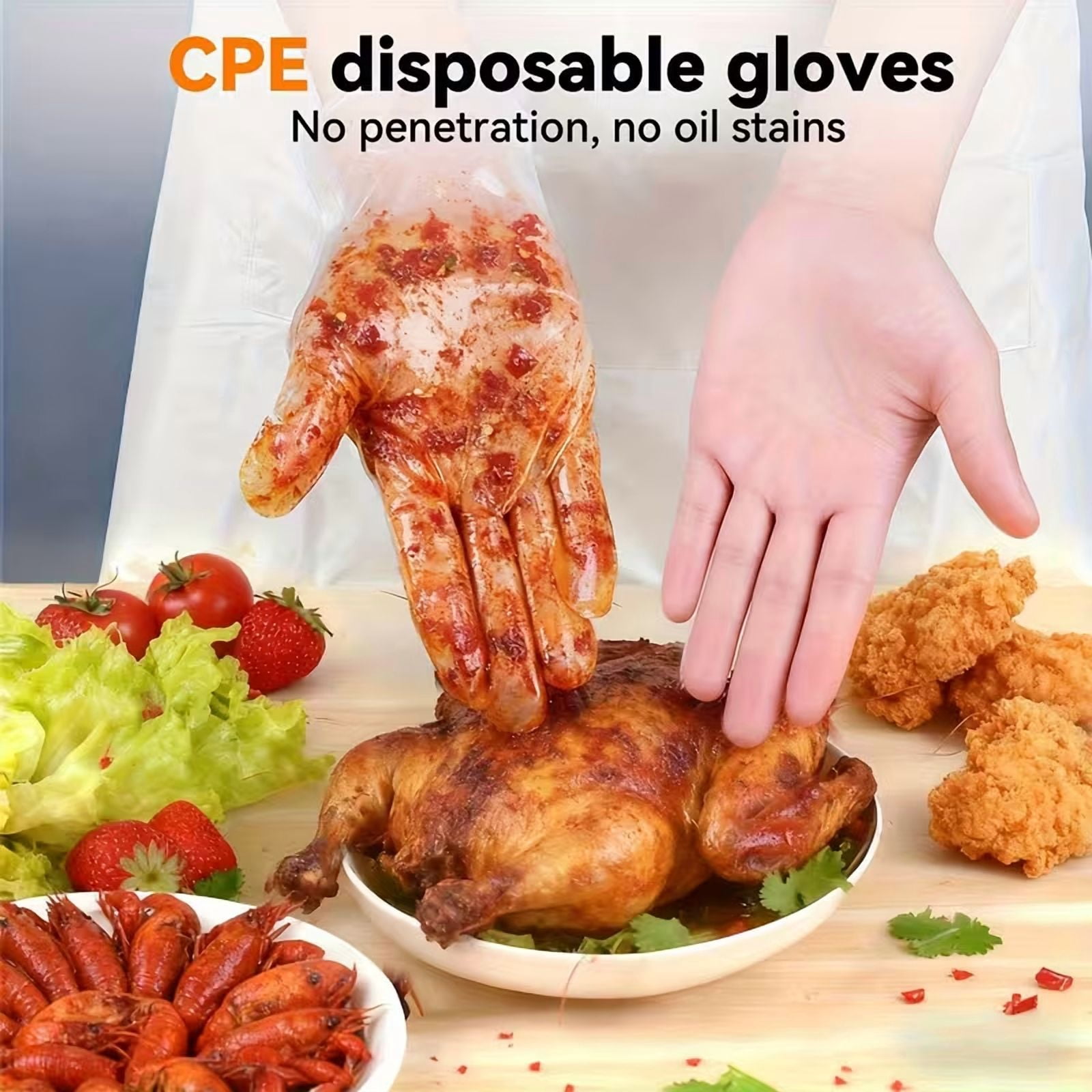 600Pcs Food Prep Gloves Disposable, Clear Plastic Gloves Food Grade Waterproof, Oil-Resistant, Ambidextrous, Safe for Kitchen Cooking, Food Handling(L Size)