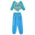 thumbnail image 5 of Alvivi Women Sequin Self-tie Back Belly Dance Crop Top Lantern Pants Bollywood Belly Dance Outfit Sky Blue One Size, 5 of 7