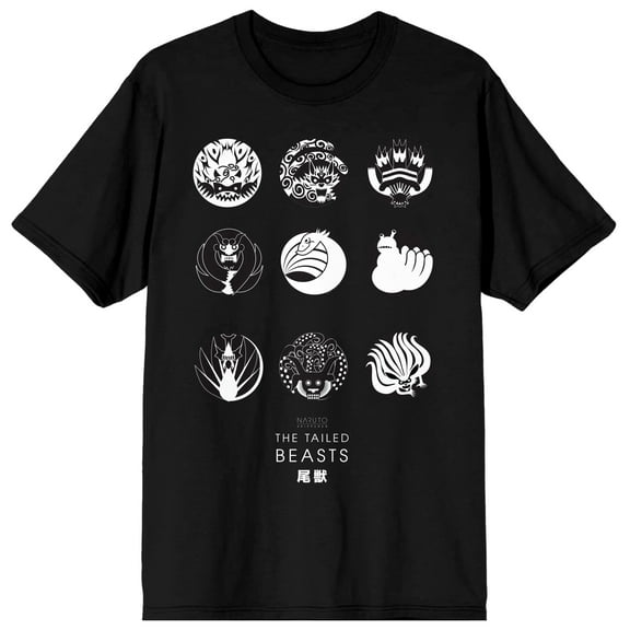 Naruto Anime Cartoon Tailed Beast Logo Mens Black Graphic Tee-M