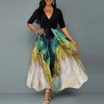 thumbnail image 2 of Fridja Lady Slim Temperament Chiffon Color Peacock Print Dress, 2 of 9
