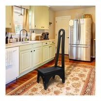 Wooden Step Stool with Tall Handle – One-Step Non-Slip Stool for Adults, Kitchen & Bathroom, Black