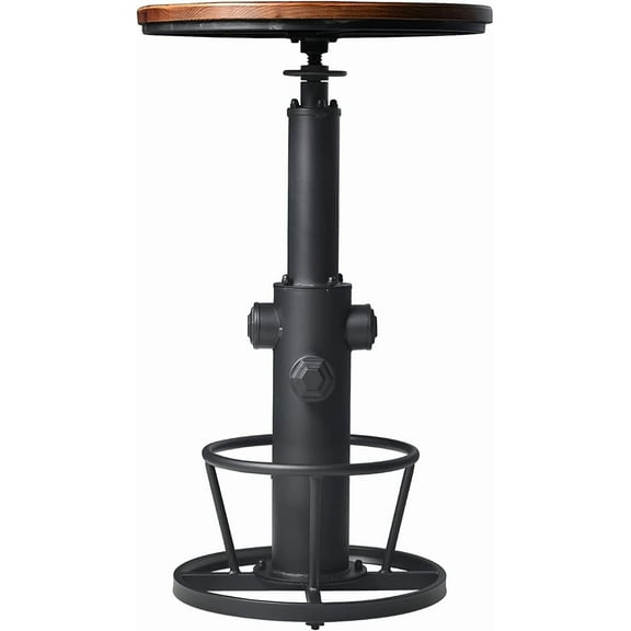 LOKKHAN Industrial Bar Table 38.6"-48.4" Height Adjustable Swivel Round Wood Tabletop 23.7" Dia, Kitchen Dining Office Coffee Bistro Pub Table