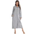 thumbnail image 2 of Womens Zip Up Robe Nightgown Long Hooded Sweatshirt Bathrobe Long Sleeve Housecoat Lounger With Pockets, 2 of 4