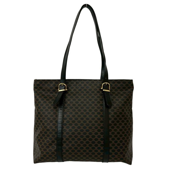 Pre-Owned CELINE Macadam Blazon Triomphe Logo Pattern Leather Tote Bag Handbag Black Brown 39882
