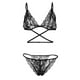 thumbnail image 3 of Gibobby Lencería mujer erótica Lencería de dos piezas para mujer, sexy con encaje floral, escote en V profundo, brasier inalámbrico y tanga exótico(Negro, XG), 3 of 5