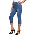 thumbnail image 2 of Ashirexll Womens Summer Pants, Capri Pants for Women, Solid Color Straight Leg Loose Pocket Denim Casual Cropped Trousers, 2 of 3