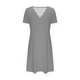 thumbnail image 3 of QUINDOS Dresses for Women 2025 Sundress Beach V-neck Short Sleeve Sun Dresses Summer Solid Color Mid Length Above Knee Mini Womens Dresses, 3 of 4