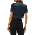 thumbnail image 3 of INSPIRE CHIC Womens Casual Jackets Button-Down Puff Sleeve Crop Jean Denim Jacket L Dark Blue, 3 of 6