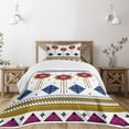 thumbnail image 3 of Ambesonne Tribal Quilted Bedspread Set 2 Pcs, Mayan Folkloric Cultural, Twin Size, Blue Pale Coffee Fuchsia, 3 of 6