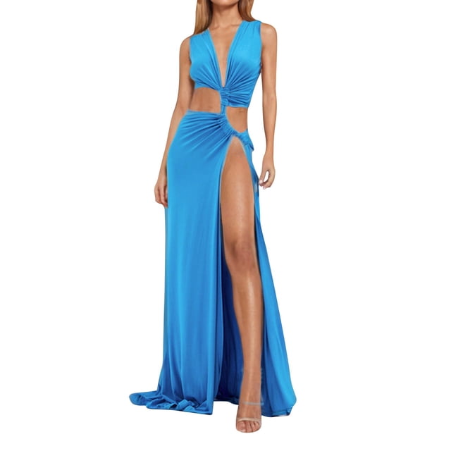 Vestido Largo de Verano Elegante Sexy Hombro Color Sólido Falda Maxi, Moda Vestido sin Mangas para la Primavera Y el Verano Casual Y Vestido de Noche