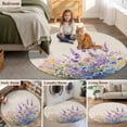 thumbnail image 6 of Colorful Lavender Round Area&nbsp;Rug 4ft Spring Purple Flower Floral Linen Texture Non-Slip&nbsp;Washable Circle Rugs Soft Felt Indoor Floor Mat for Bedroom Kitchen Living Room Bathroom, 6 of 9
