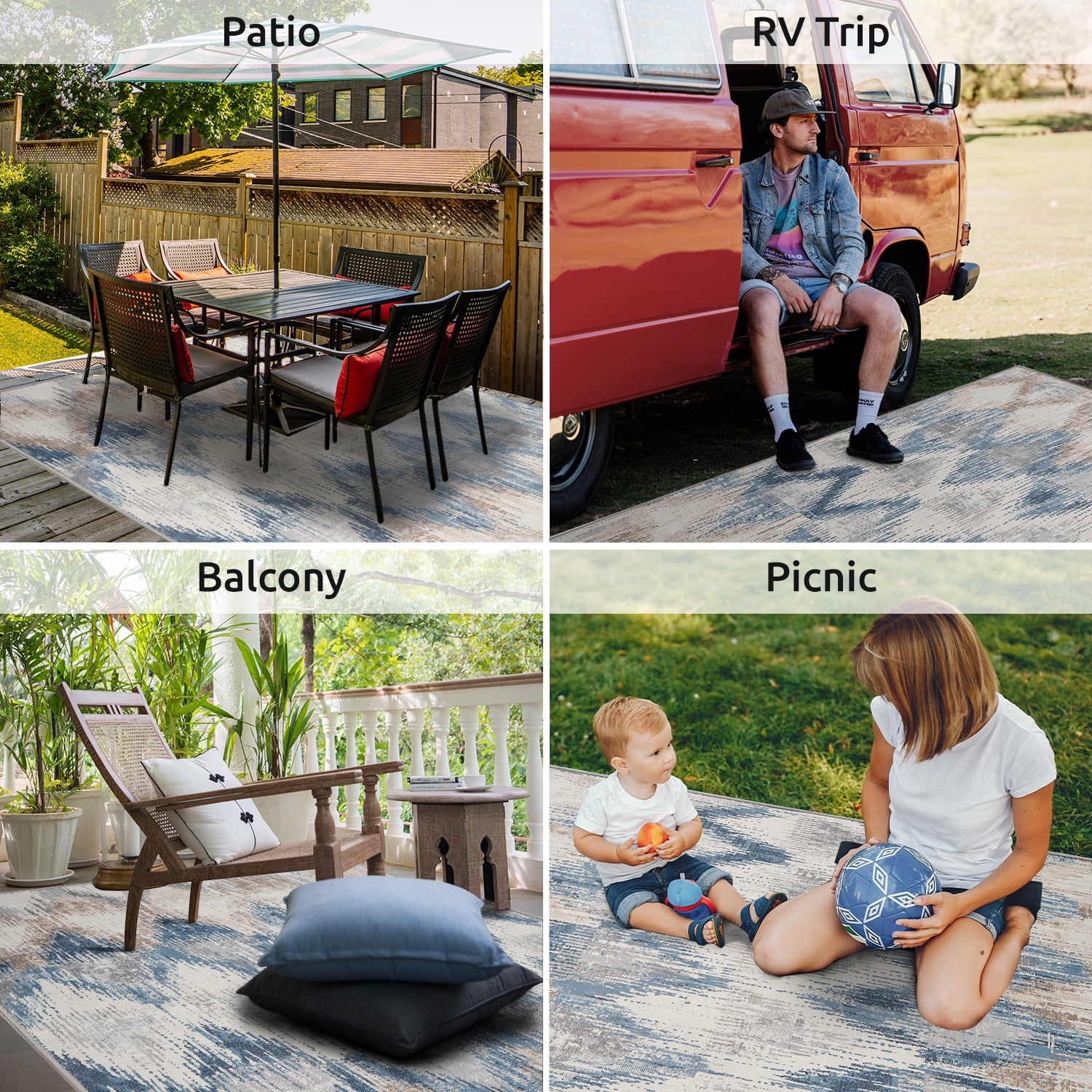 VUNATE Outdoor Rugs 5'x7' Modern Diagonal Patio Carpet Washable Area Rug for Living Room Indoor Outdoor Balcony Blue