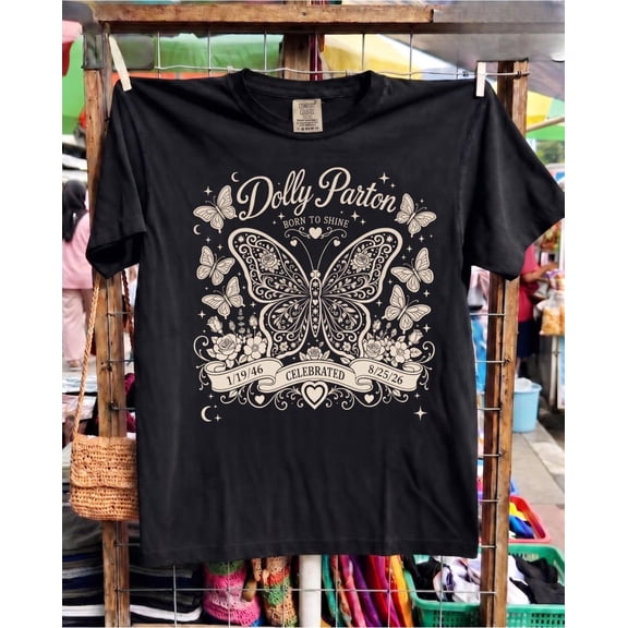 Vintage Dolly Shirt, Dolly Fan Celebration of Life Remembrance Tee, Dolly Butterfly Gifft, Faux Diamond Cowgirl Tee