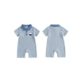 thumbnail image 2 of BemeyourBBs Western Baby Boy Summer Clothes Newborn Baby Boy Cowboy Outfit Waffle Knit Striped Romper Casual Sailboat Cowgirl Hat Boots Embroidered Button Short Sleeve Infant Jumpsuit, 2 of 9