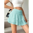 thumbnail image 6 of Women Pleated Mini Skirt Lace High Waisted Ruffle Short Skirts Blue XL, 6 of 8