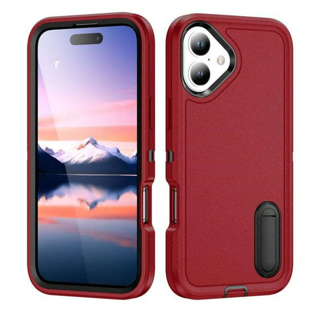 for iPhone 17 Case, iPhone 17 Phone Case with Built in Kickstand, Shockproof/Dustproof/Drop Proof Heavy Duty Military-Grade Rugged Protective Cover for iPhone 17,Red,For iPhone 17