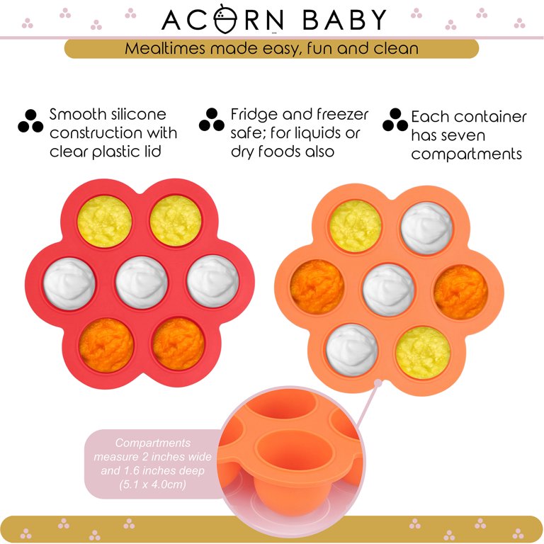 Acorn Baby Food Container with Thick Lid 2PK Red and Orange Meal Prep  Container