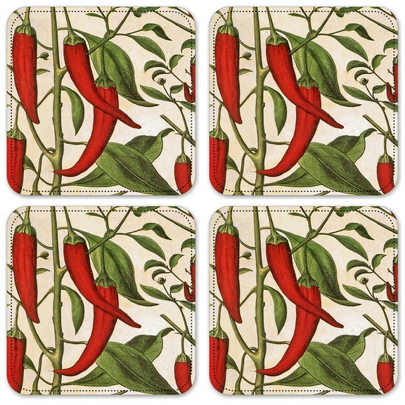 Vinyl Drink Coasters - Set of 4 - Chili Peppers