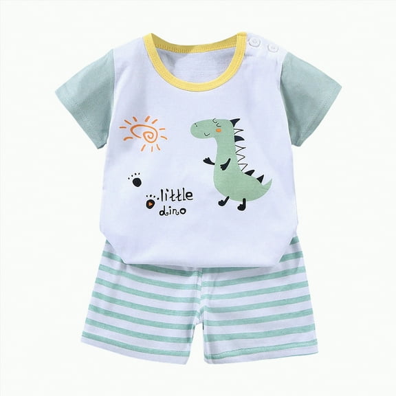 TOWED22 Toddler Boy Casual Outfits Dinosaur Print Short Sleeve T-Shirt Tee and Pocket Shorts 2 Piece Summer Clothes Set(White,7-8 Y)