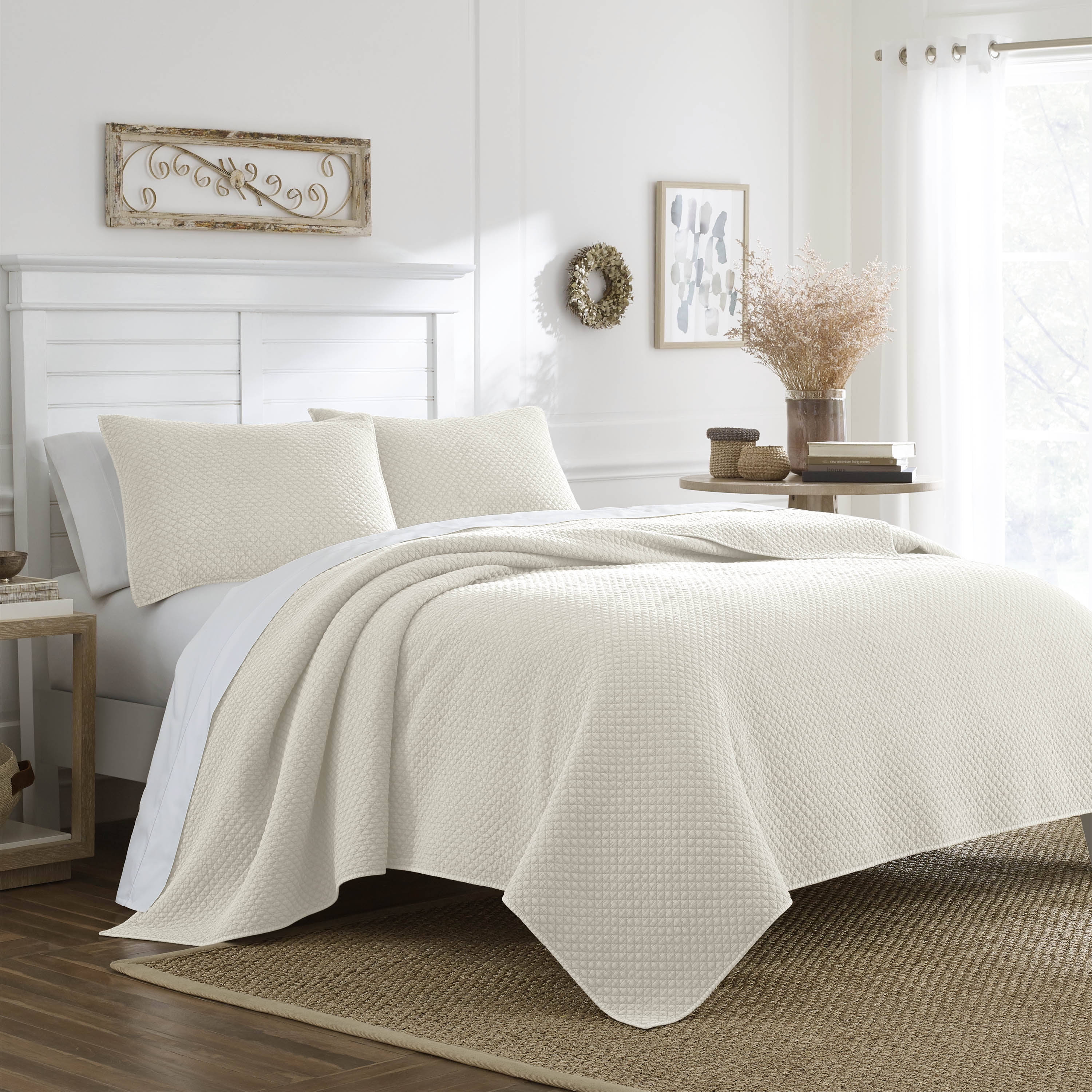 Nostalgia Fairview Ultra Soft Textured Cotton Solid Quilt, Ivory, Full