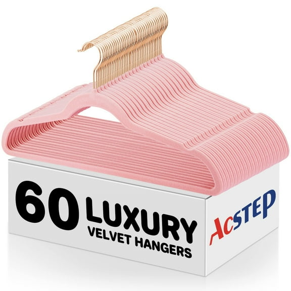 ACSTEP Velvet Clothes Hangers 60 Pack, Non-Slip Hangers with 360 Rotating Hook, Hangers for Clothes,Coat,Skirt,Pants, Pink
