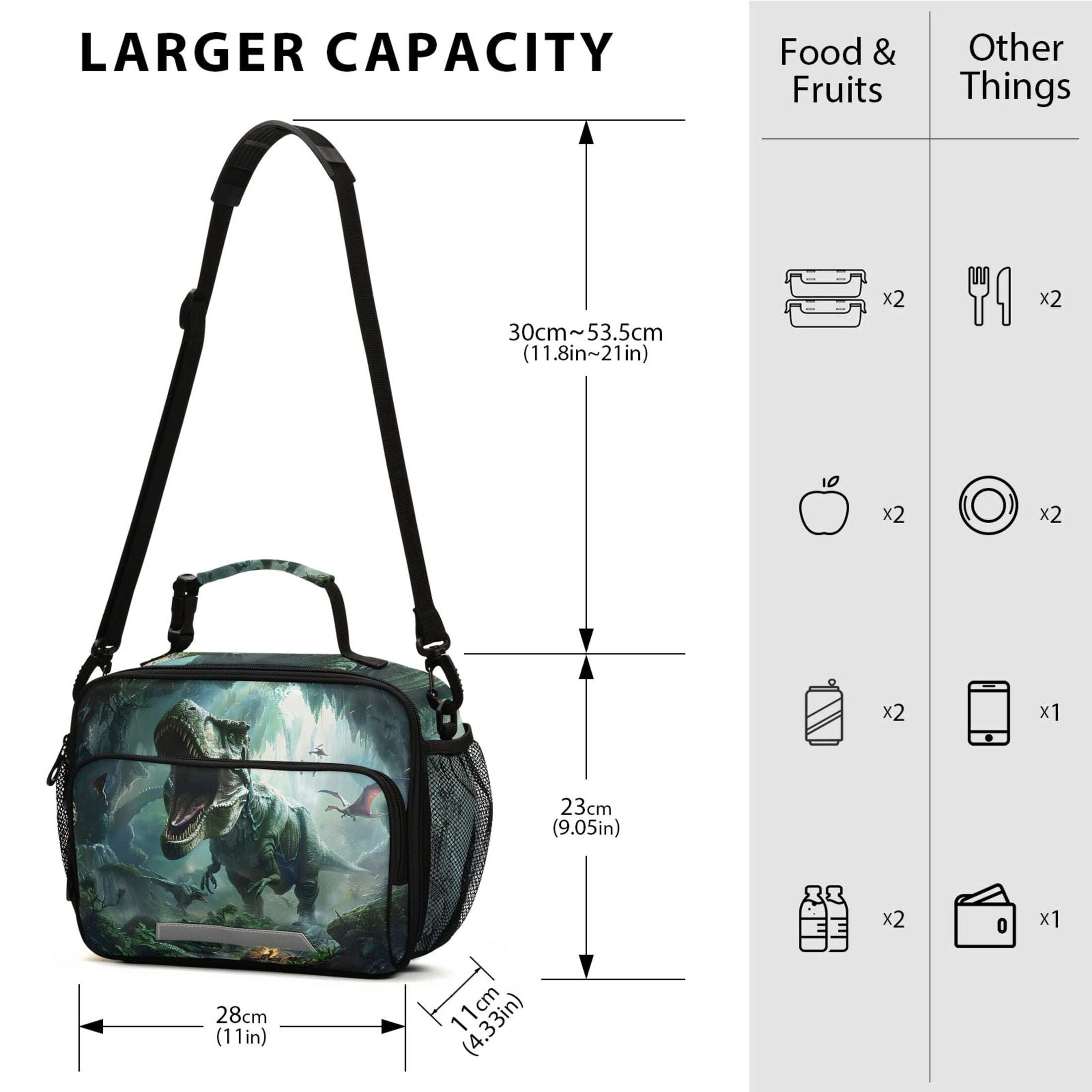 ALAZA Dinosaurs in Forest Lunch Box Insulated Cooler Bag Reusable Tote Bags Shoulder Strap