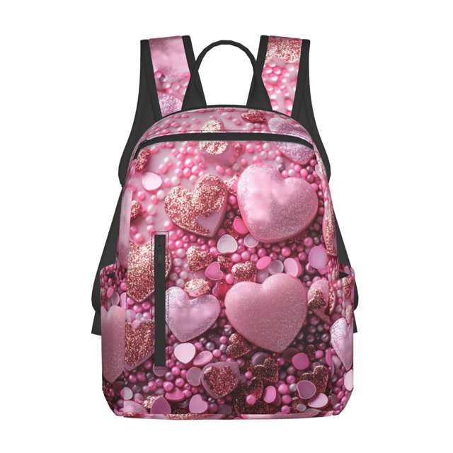 Disketp Pink Glitter Heart Candy Mochila Ligera e Impermeable, Mochila de Día Resistente para Viajes, Senderismo y Uso Diario para Hombre y Mujer