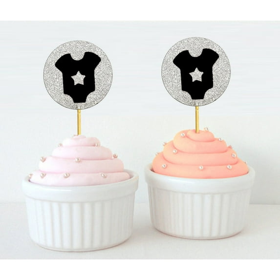 Darling Souvenir, Glitter Baby T-Shirt Baby Shower Cupcake Toppers, Dessert Decorations - Pack Of 40