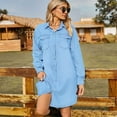 thumbnail image 4 of 2025 Denim Long Sleeve Dress for Women Button Up Collar Shirt Jean Dress with Pockets Loose Comfy Stretch Denim Tops (Medium, Light Blue), 4 of 6