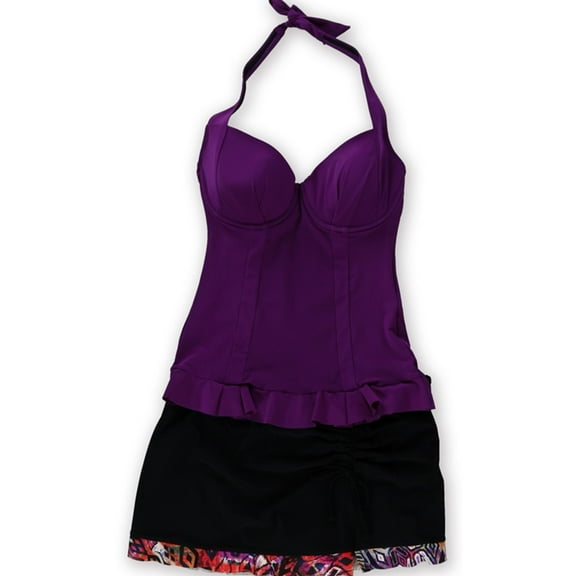 Profile Womens Peplum Ruffle Aztec 2 Piece Tankini, Purple, 32D
