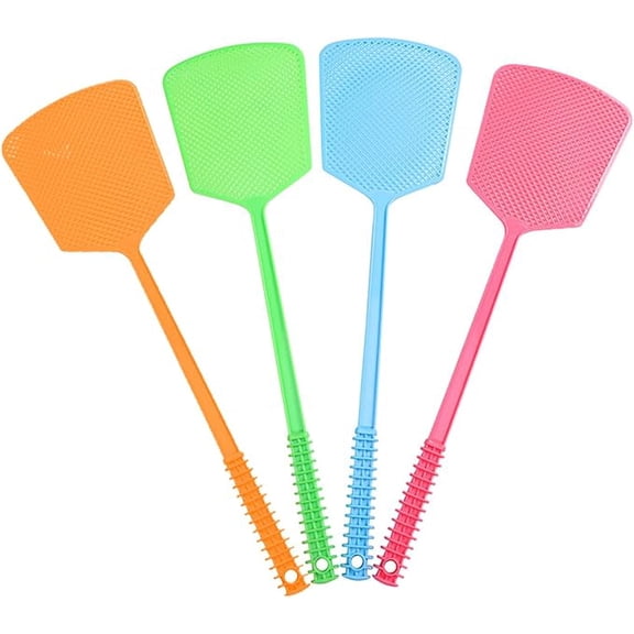 4 Pack Heavy Duty Fly Swatters, Extra Long 17.7in Plastic Bug Swatter with Non-Slip Handle – Indoor/Outdoor Manual Insect Tool, Durable & Reusable (Colorful)