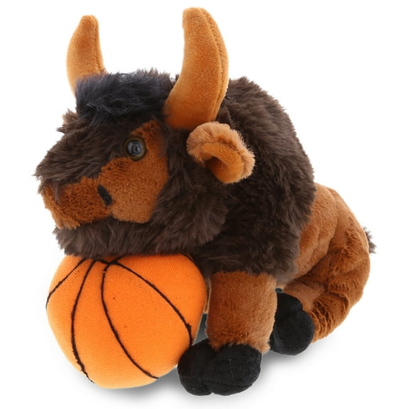 DolliBu Buffalo Stuffed Animal with Basketball Plush - Soft Plush Huggable Buffalo, Adorable Playtime Bison Plush Toy, Cute Wildlife Gift, Basketball Plush Doll Animal Toy for Kids, Adults - 9.5 Inch