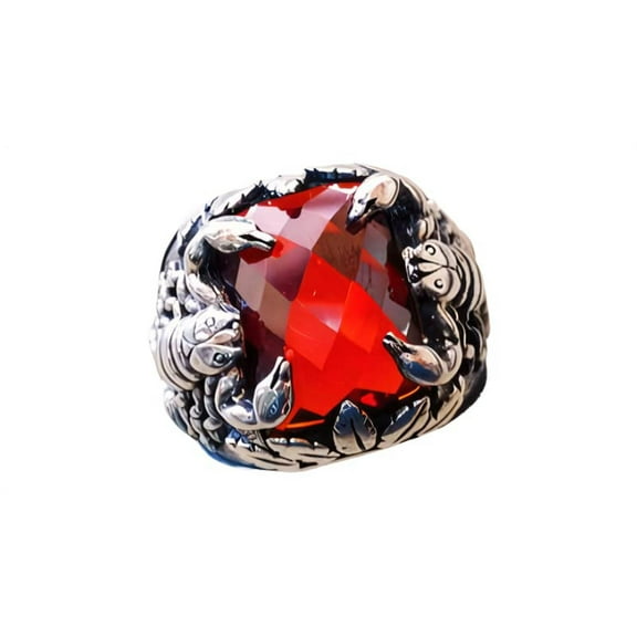 Red Garnet Ring, Silver Jewelry, 925 Silver Ring, Father's Day, Checker Garnet Scorpion Ring, January Birthstone Ring, Heavy Mens Ring, Spiritual Healing Gemstone, Christmas, Designer Mens Ring