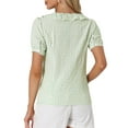 thumbnail image 3 of CAMISAS DE MUJER INSPIRE CHIC CON CUELLO PETER PAN, MANGAS CORTAS CON VOLANTES, ESTAMPADO A CUADROS, TALLA S, VERDE CLARO, 3 of 6