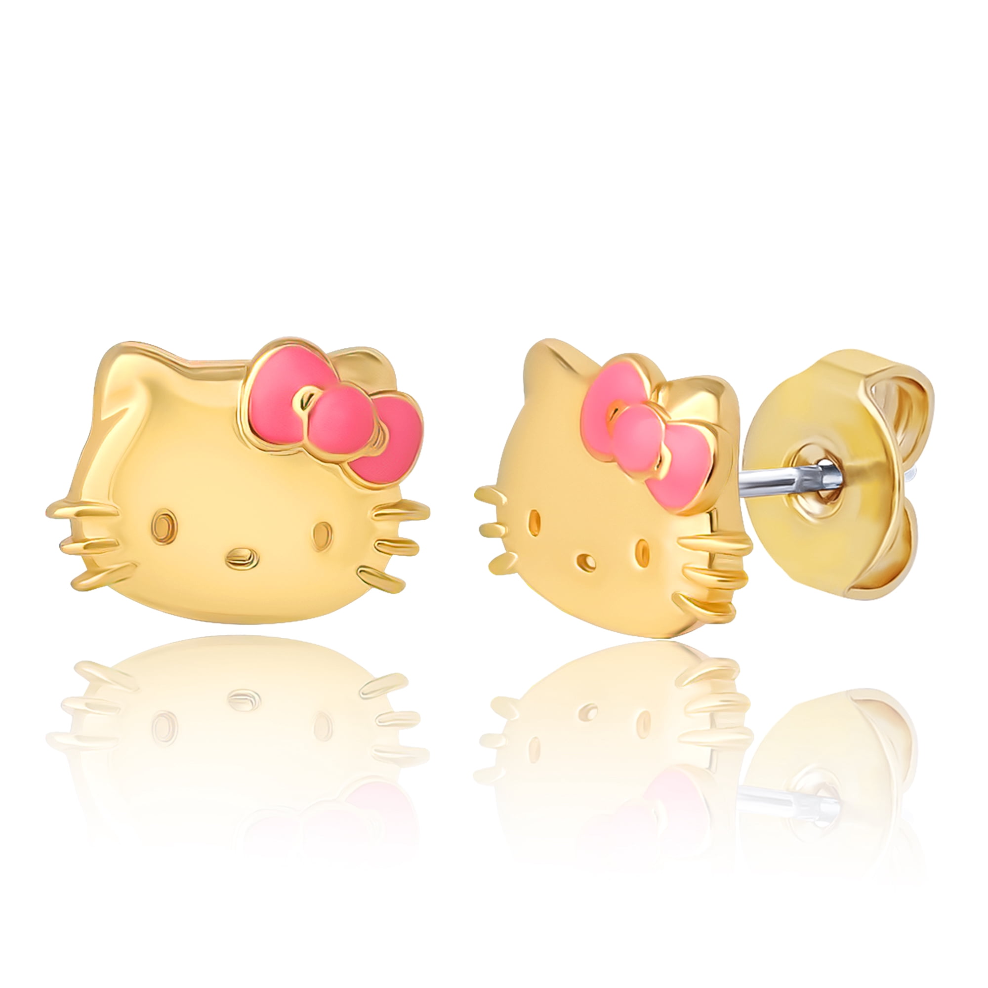 Hello Kitty Earring Set, 2-Pair, Gold-Tone Studs & Pavé Dangle Hoops