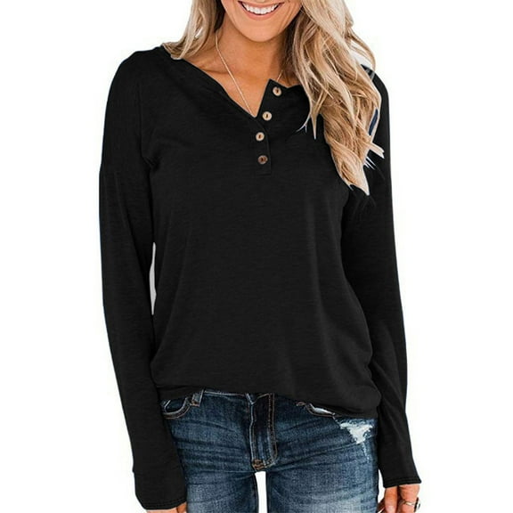 Ruimatai Women's Casual Button Down Shirt Long Sleeve Blouse Loose Fit Comfortable Round Neck Tops Polyester Soft Stylish T-Shirt for Daily Work Party