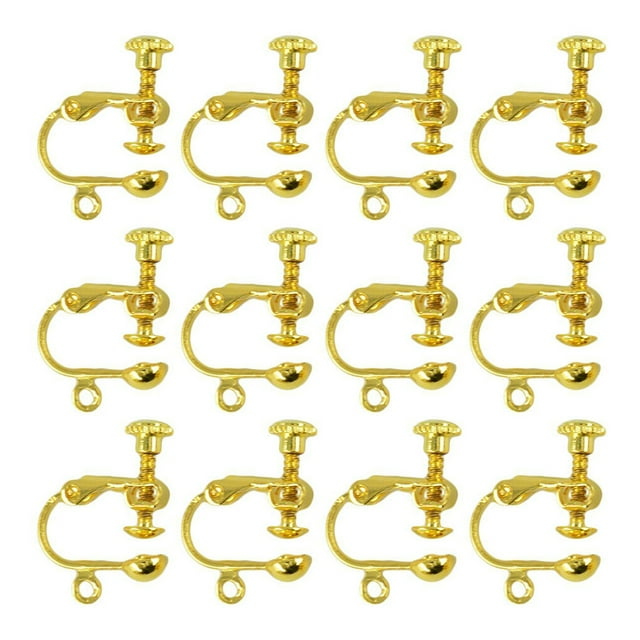12 Pieces Non-Piercing Screw Earring DIY Craft Clip Flat Hook DIY Craft Gold