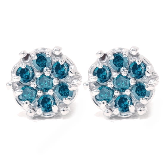 1 2ct Treated Blue Diamond Earrings 14k White Gold