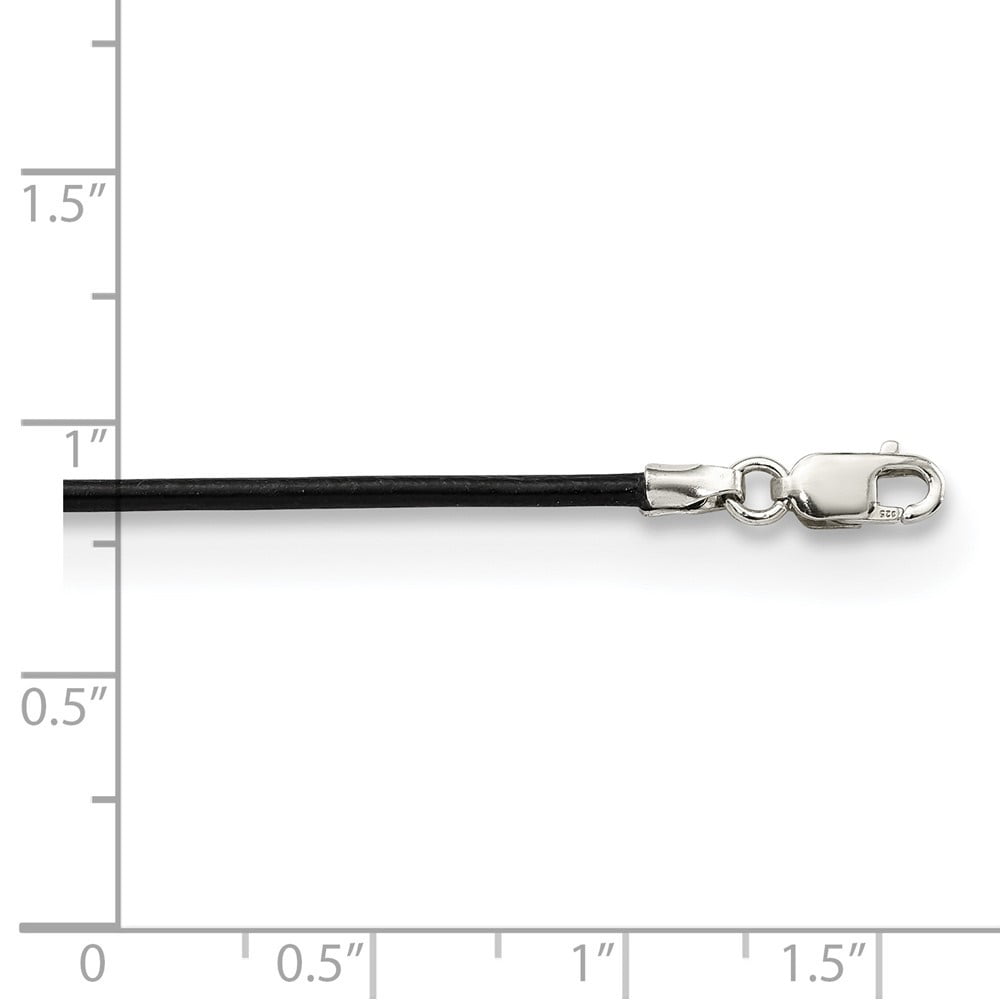 Diamond2Deal 925 Sterling Silver 1.5 mm Black Leather Cord Necklace for Women 20"