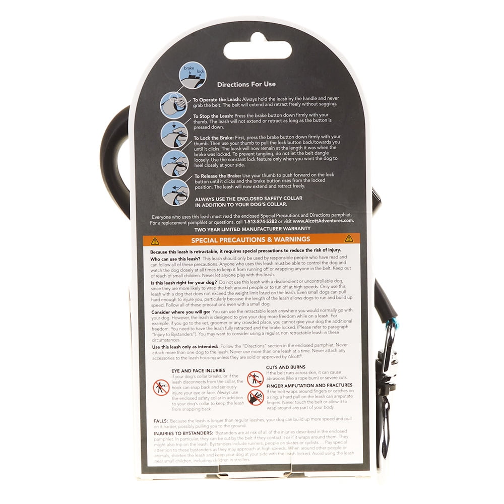 Alcott Adventure Retractable Reflective Belt Leash, 16' Long, Large for Dogs Up to 110 lbs, Blue with Black Soft Grip