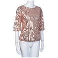 thumbnail image 5 of Giftesty Womens Plus Size Clearance Women Fashion Solid Sequin Shirt Round Neck Blouse Half Sleeve Loose Tops, 5 of 8