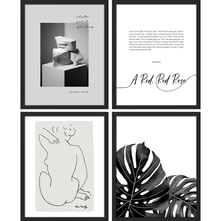 PixonSign Framed Wall Art Dark Duotone Abstract Shape Posters, Set of 4  Minimalist Monstera Leaf & Matisse Illustrations Wall Decor, Adhesive  Canvas Prints for Home Decor - 8"x10" Black - Walmart.com