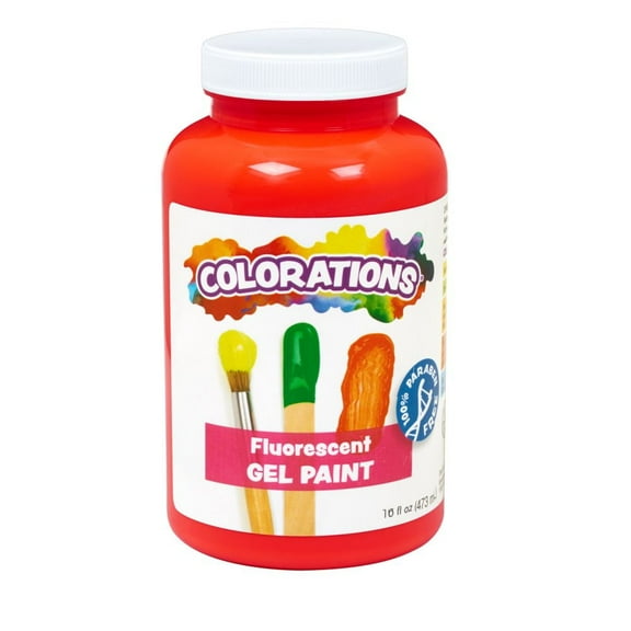Colorations Paraben-Free Fluorescent Gel Paint, Neon Red- 16 oz.