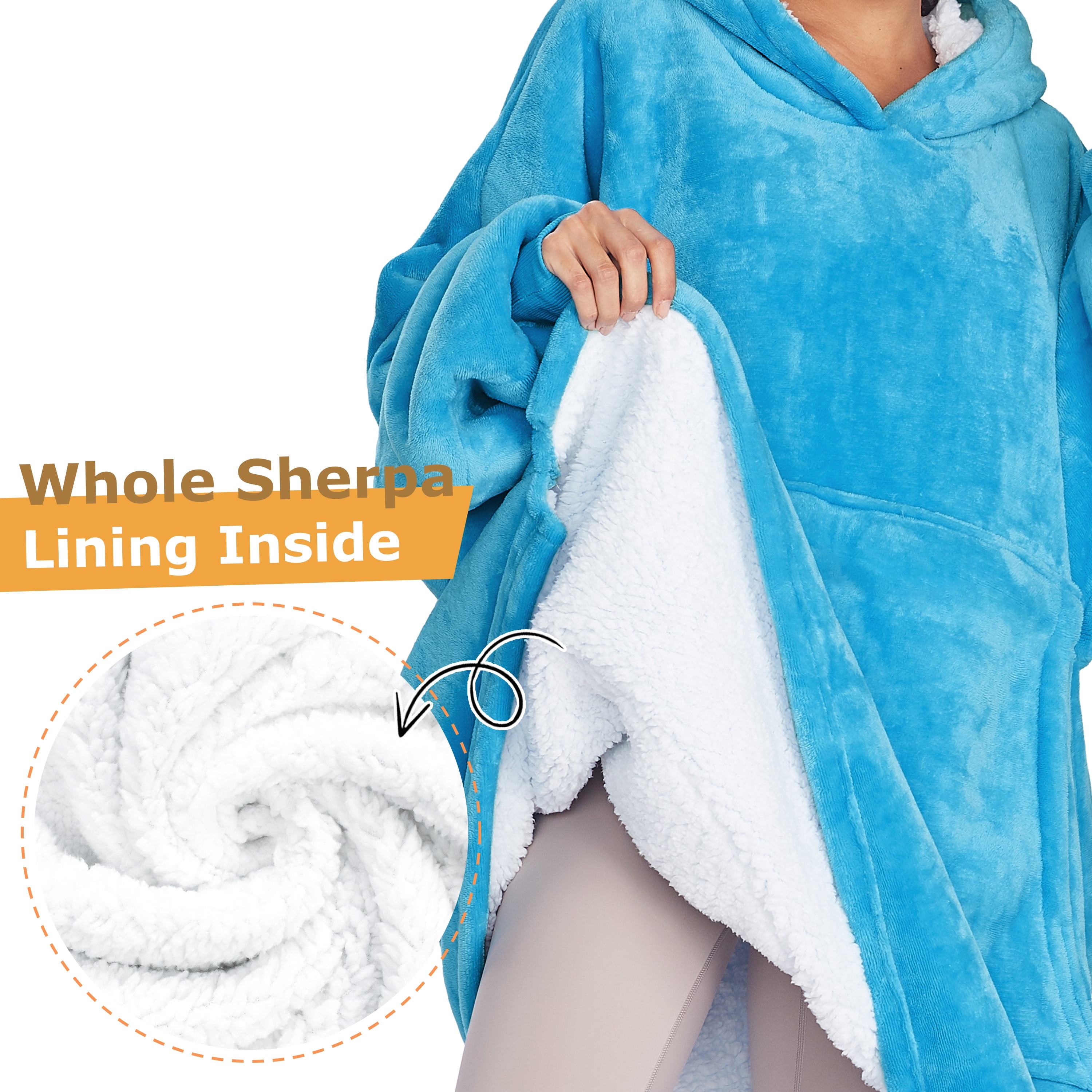 Oversized Hoodie Sweatshirt, Wearable Sherpa Blanket Pullover, Soft Warm Comfortable Portable Travel Sweater Pillow for Adults Men Women, Gift for Her
