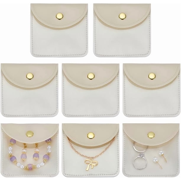8 bolsitas pequeñas transparentes para joyería de 8 x 8 cm, cuadradas, blancas, de cuero sintético y PVC, con cierre a presión para pendientes, pulseras y embalaje de joyas.